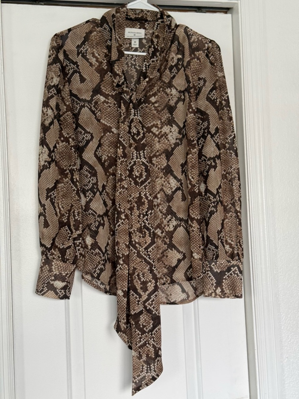 Altuzarra Brown Snake Print Bow Blouse